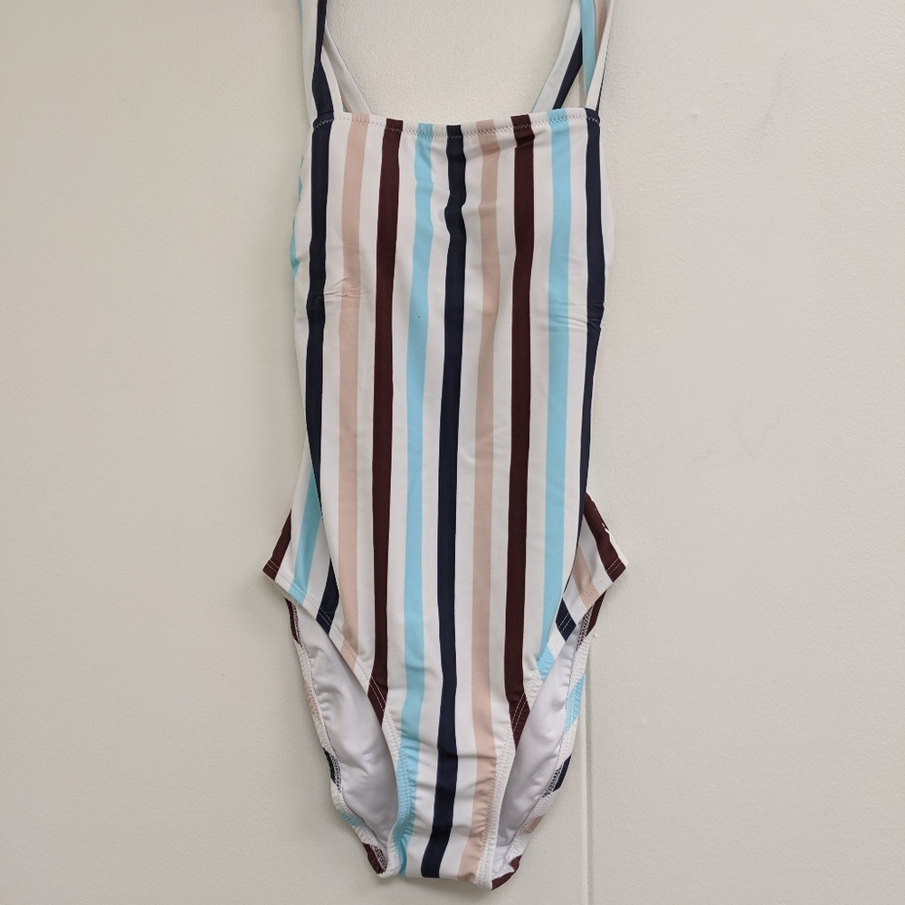 Shoshanna Umbrellia Stripe Wide Strap One Piece